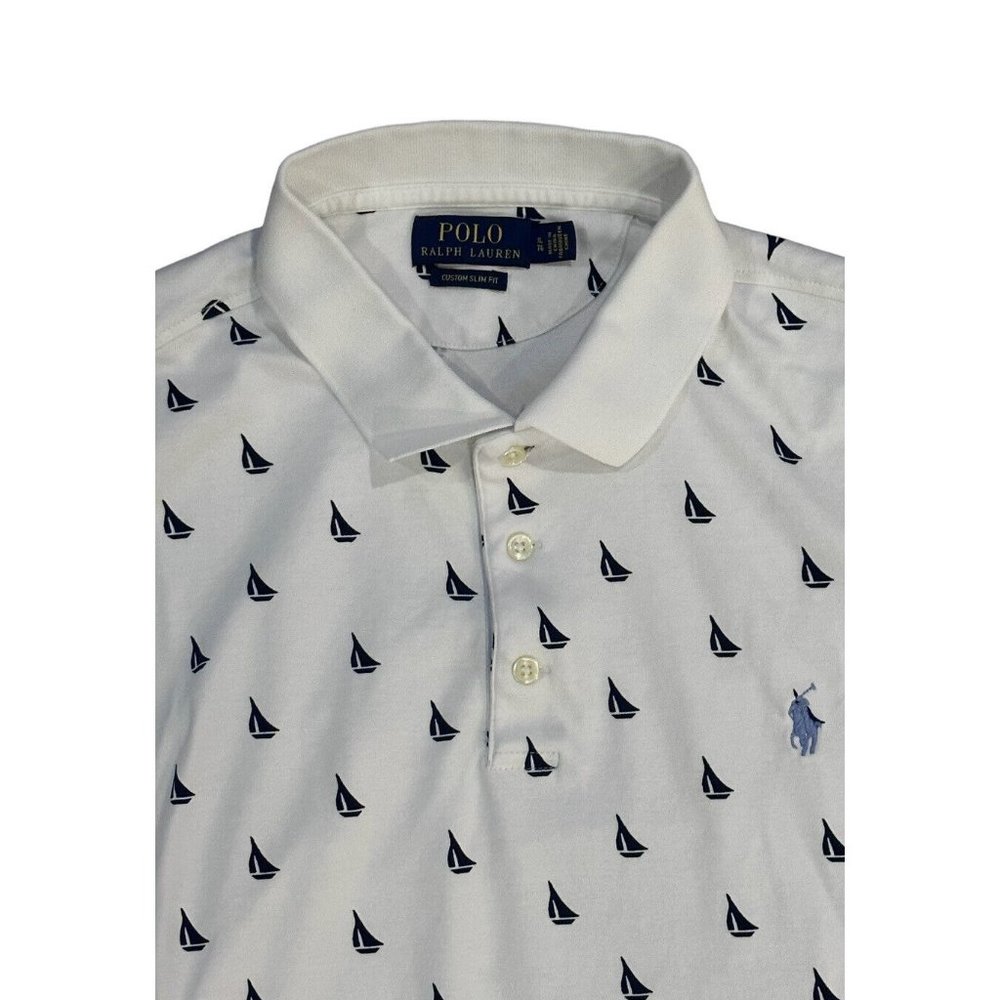 Polo Ralph Lauren Mens Polo White Nautical Sailboat Pony Logo XL Custom Slim Fit
